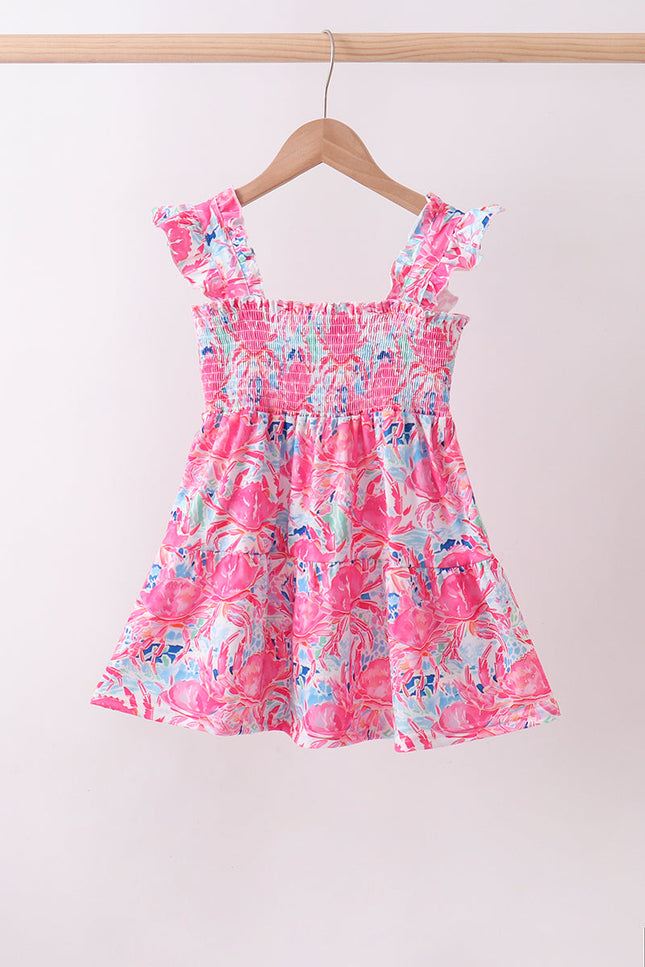 Pink floral smocked ruffle mom&me tiered dress