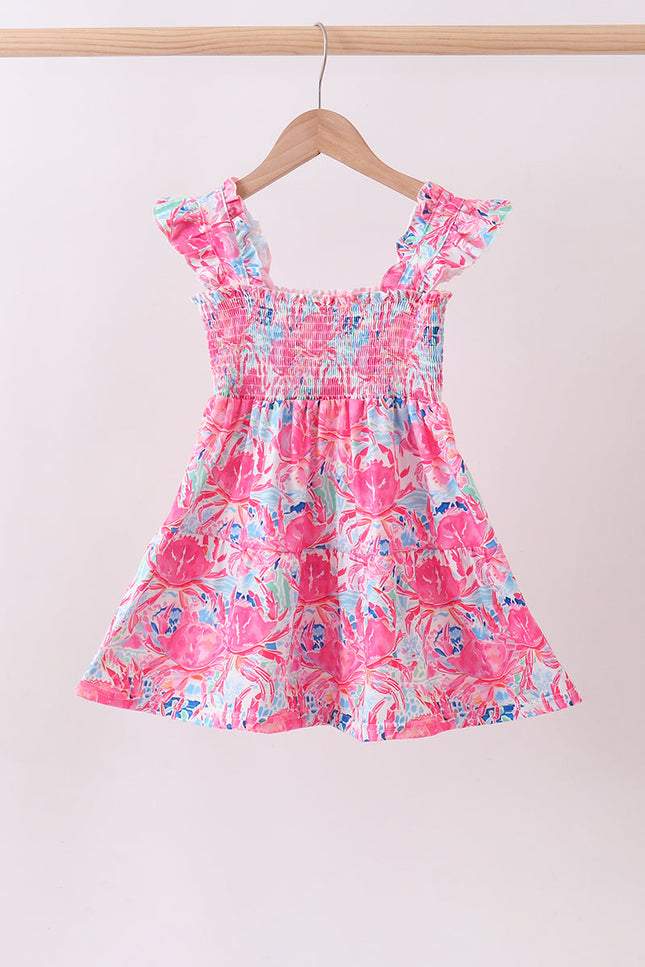 Pink floral smocked ruffle mom&me tiered dress