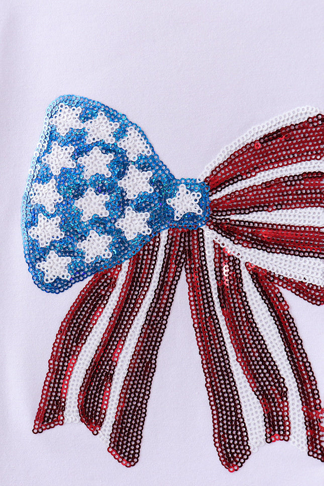 White bow sequin mom&me top