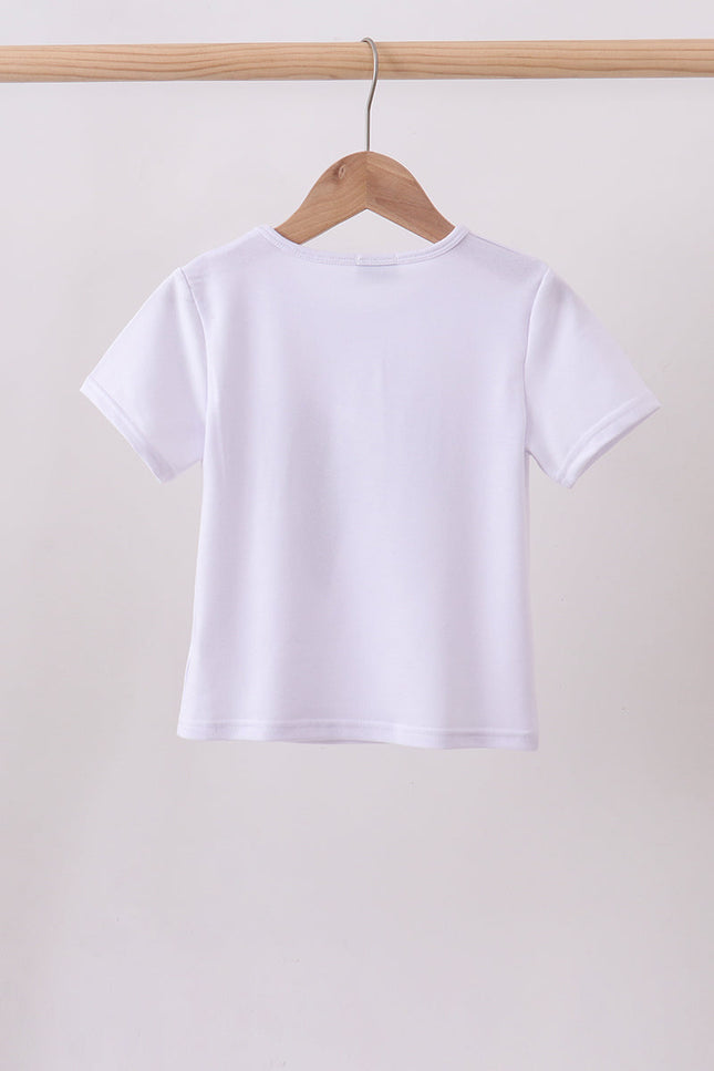 White bow sequin mom&me top