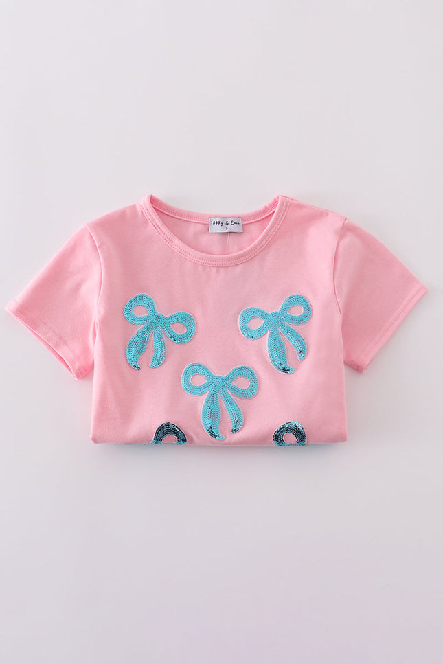 Pink bow sequin mom&me top