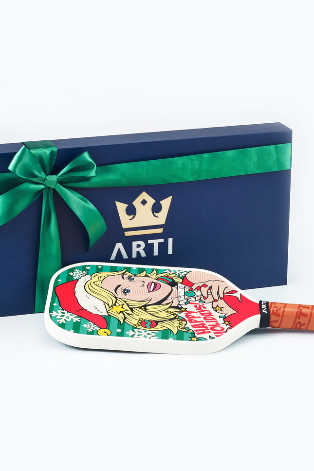 ARTI 16mm T700 Carbon Fiber Kristen & Kristy "Happy Holidays" Pickleball Paddle - USA Pickleball Approved
