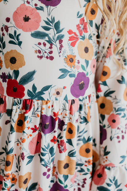 3 Ruffle Deep Purple Floral Dress