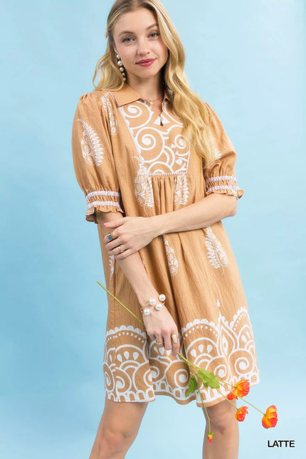 Umgee Paisley Mandala Print Babydoll Dress
