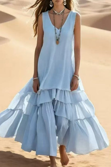 Loose Umbrella Skirt Sleeveless Maxi Dress | Cotton-Linen Style