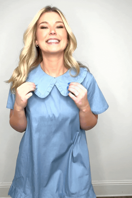 Chambray Dress with Wide Collar