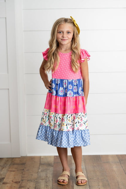 Ava Hot Pink Tiered Ruffles Dress