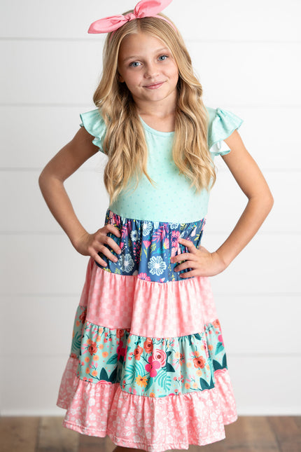 Ava Mint Floral Tiered Dress