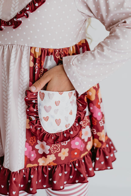 Beige Floral Bell Bottom Pant Set