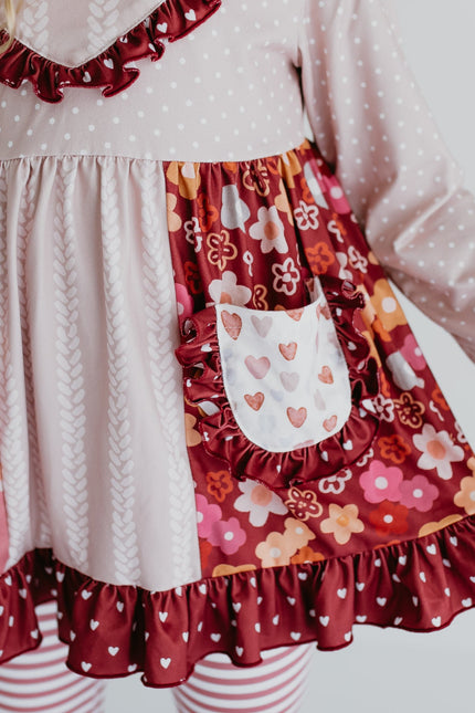 Beige Floral Bell Bottom Pant Set