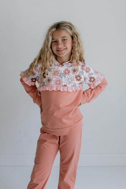 Desert Tan Retro Flower Hooded Set