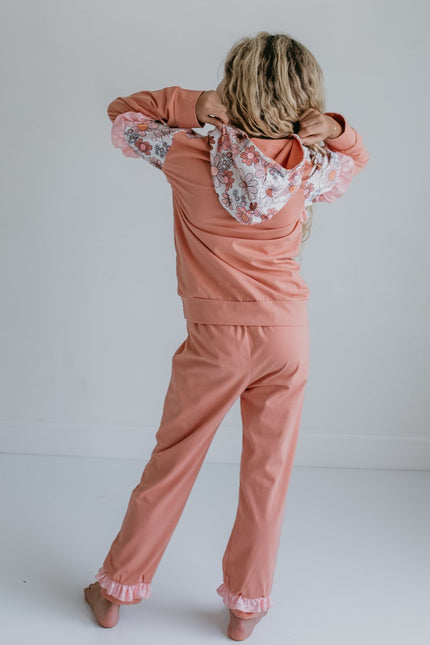 Desert Tan Retro Flower Hooded Set
