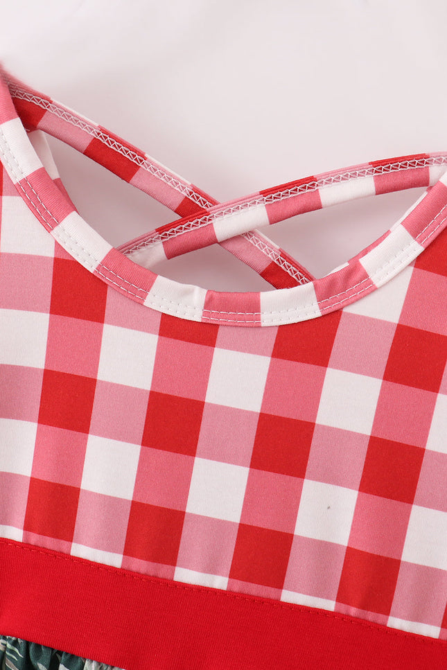 Red floral gingham mom&me dress