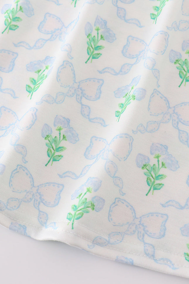 Green leaves bow print mom&me dress