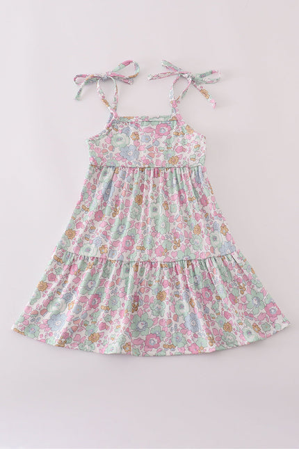 Mint pink floral print mom&me tiered dress