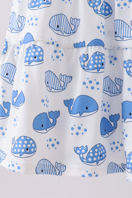 Blue whale smocked ruffle mom&me dress
