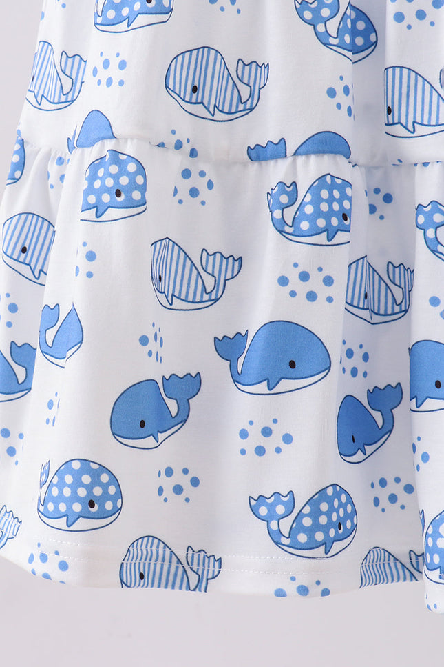 Blue whale smocked ruffle mom&me dress