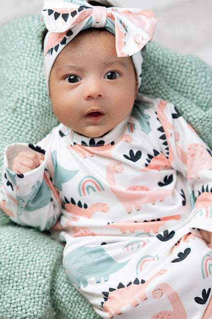Pastel Dino Baby Gown