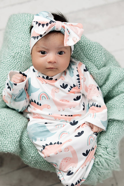 Pastel Dino Baby Gown