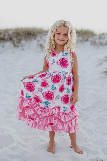 Pink Rose 3 Ruffle Dress