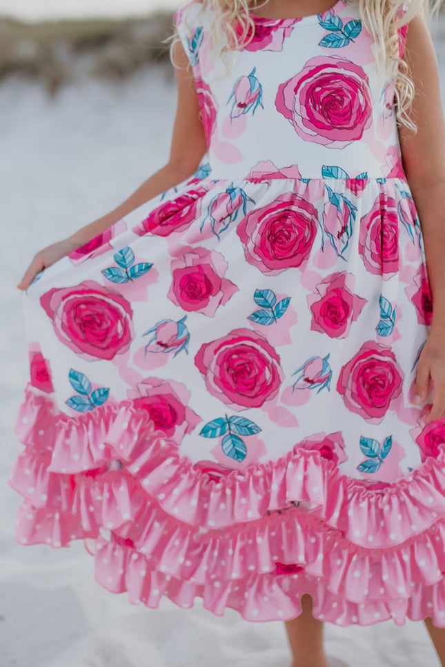 Pink Rose 3 Ruffle Dress
