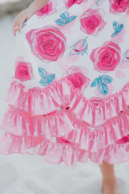 Pink Rose 3 Ruffle Dress