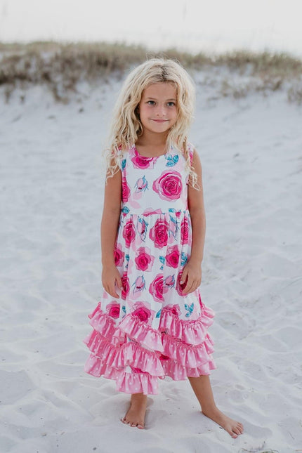 Pink Rose 3 Ruffle Dress