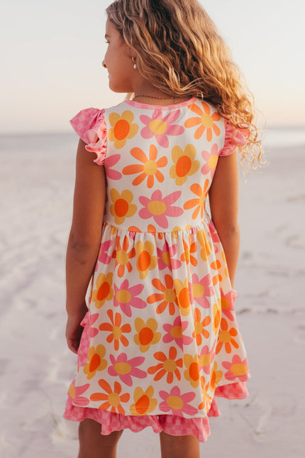Pink Check Floral Pocket Dress