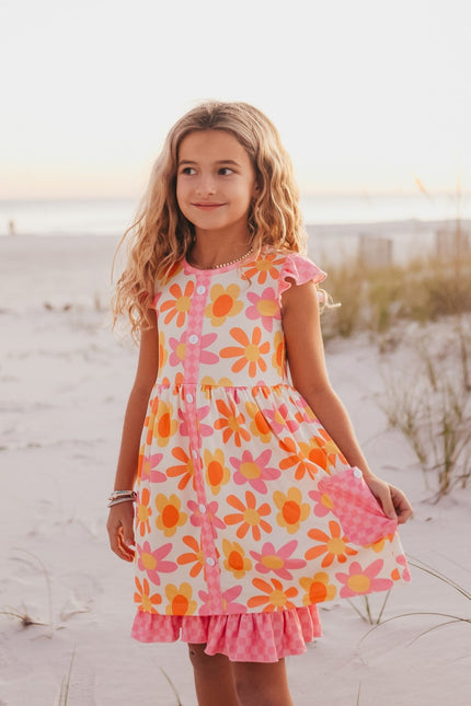 Pink Check Floral Pocket Dress