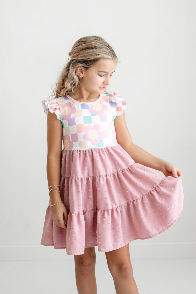 Ella Pink Check Swiss Dot Dress