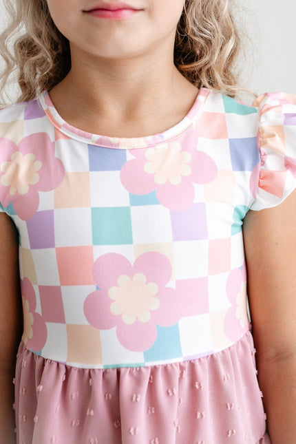 Ella Pink Check Swiss Dot Dress
