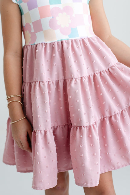 Ella Pink Check Swiss Dot Dress