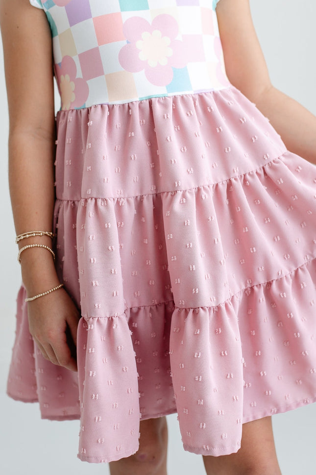 Ella Pink Check Swiss Dot Dress