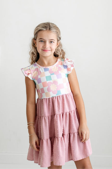 Ella Pink Check Swiss Dot Dress