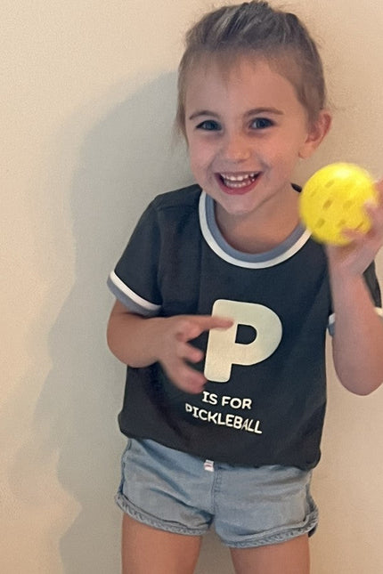 P is for Pickleball Kid's Ringer T-Shirt