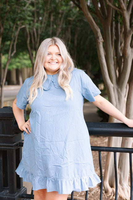Chambray Dress with Wide Collar