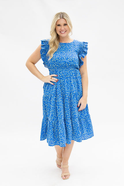 Blue Floral Tiered Dress