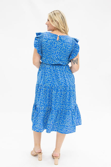 Blue Floral Tiered Dress