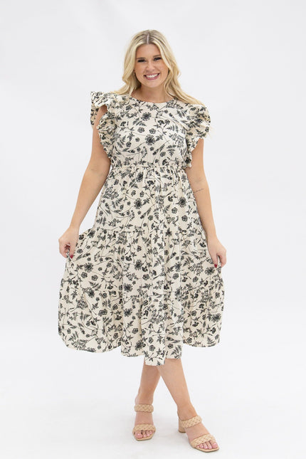 Black & Ivory Floral Tiered Dress