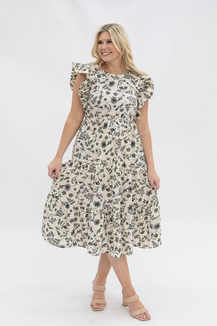 Black & Ivory Floral Tiered Dress