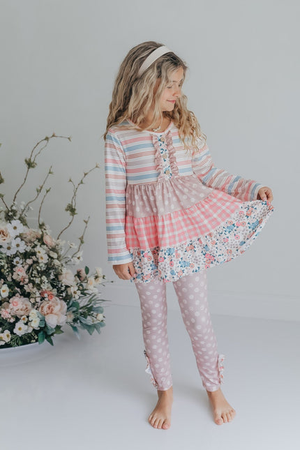 3 Tiered Sand Floral Pant Set