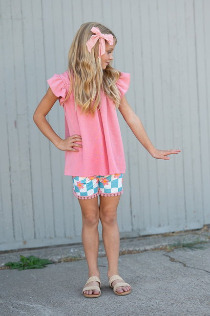 Teal Check Wave Short Set
