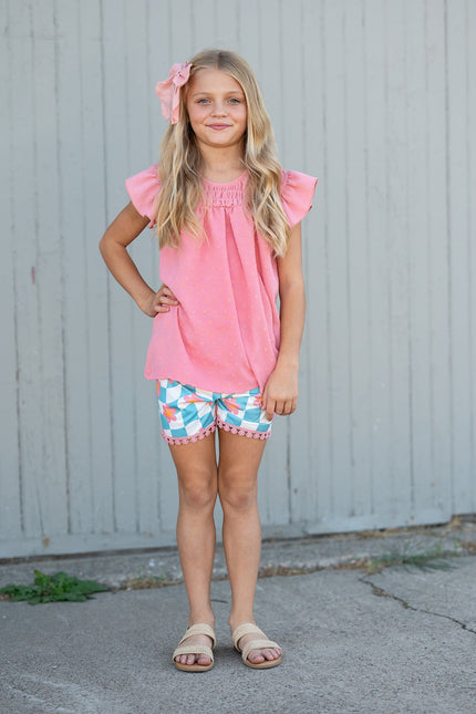 Teal Check Wave Short Set