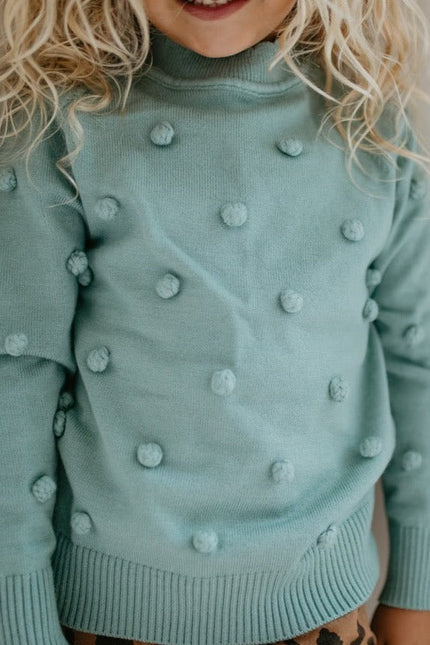 Teal Pom Sweater