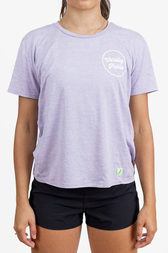Varsity Pickle Women's Performance Tech Short Sleeve Shirt Circle Logo (Lilac)