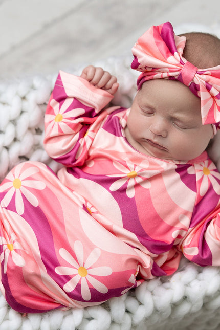 Pink Wave Flower Baby Gown