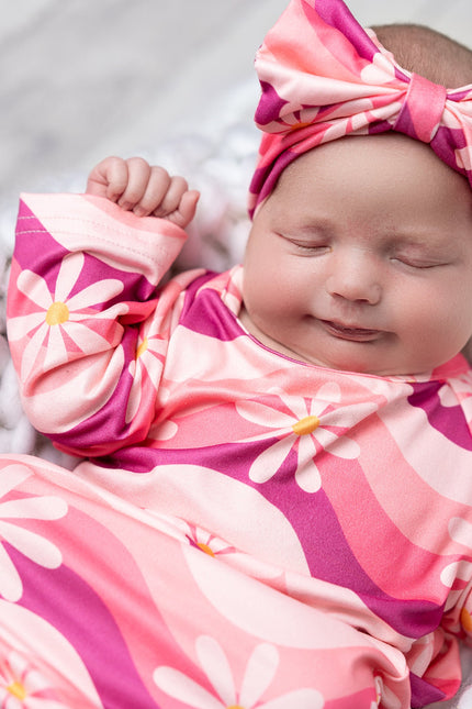 Pink Wave Flower Baby Gown