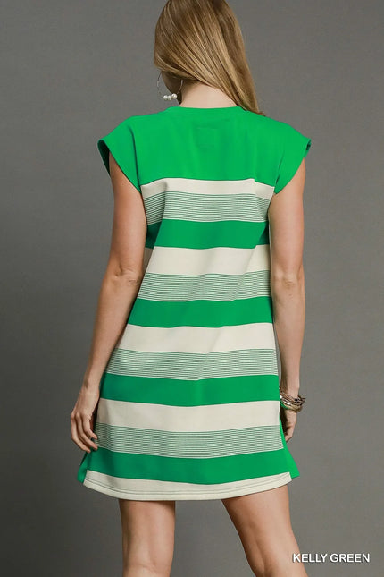 Umgee French Terry Side Slit Striped Mini Dress