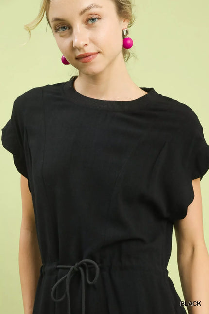 Umgee Linen Blend Scallop Hem Mini Dress