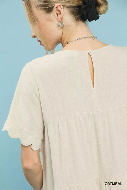 Umgee Linen Tiered Babydoll Dress with Ruffle Sleeves